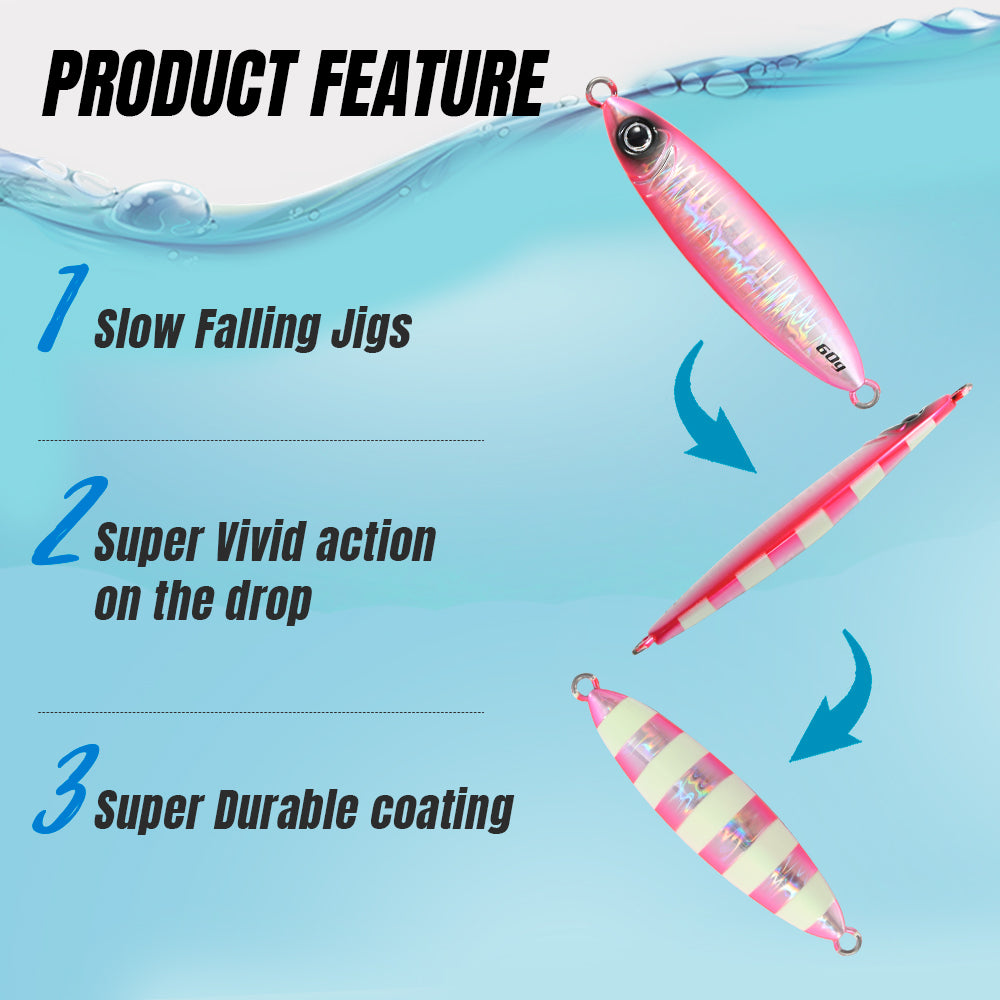 JIGGING PRO Metal Jig 40g 60g 80g Slow Fall Fishing Lure