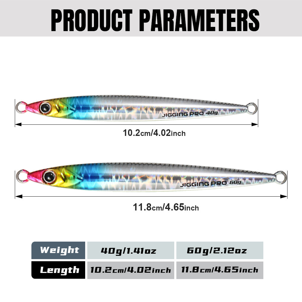 JIGGING PRO Metal Jig Shore Jigging Lure Saltwater Fishing Bait 40g 60g Slide Stick