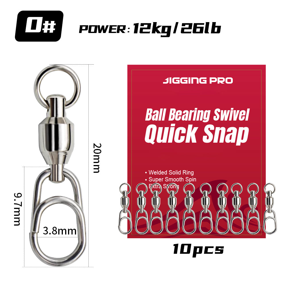 JIGGING PRO Stainless Steel Ball Bearing Swivel Quick Snap Fishing Accessories