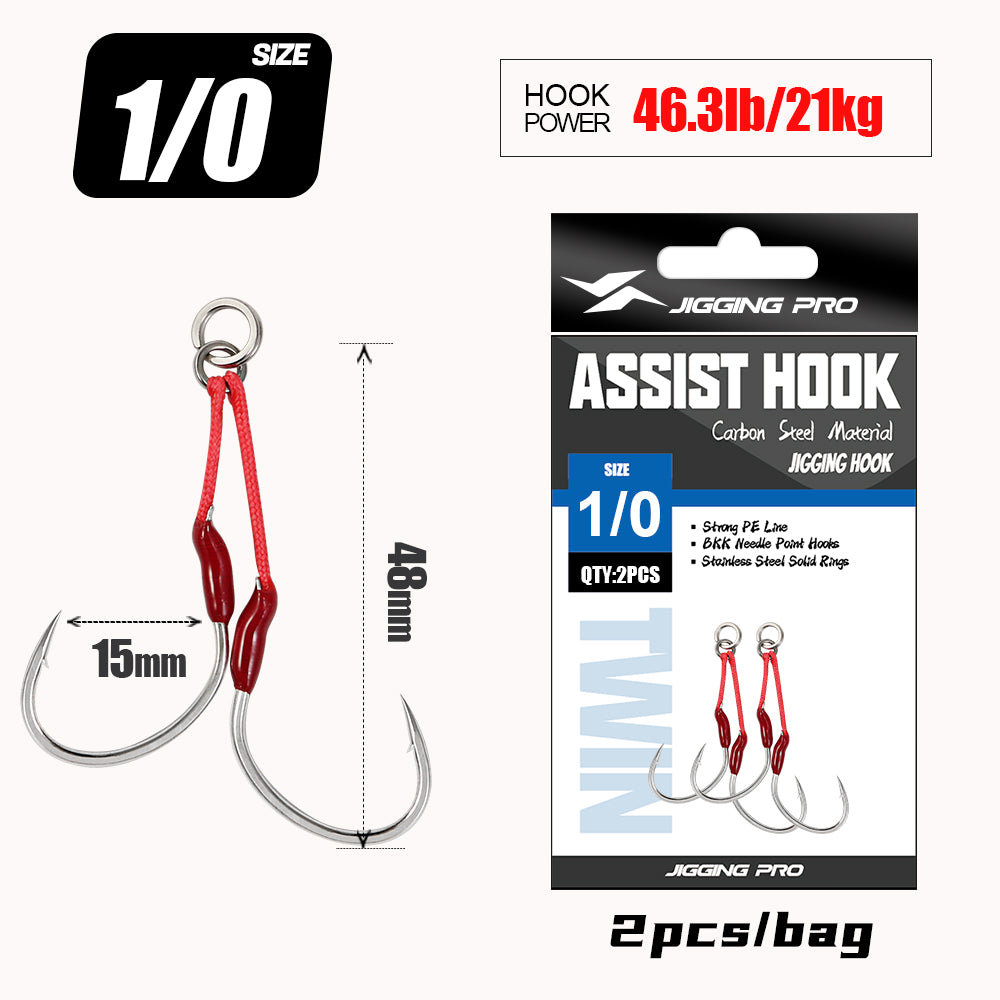 JIGGING PRO 1/0 2/0 3/0 4/0 Slow Jigging Twin Assist Hooks Saltwater Fishing Metal Jig Hook Fishing Accessories