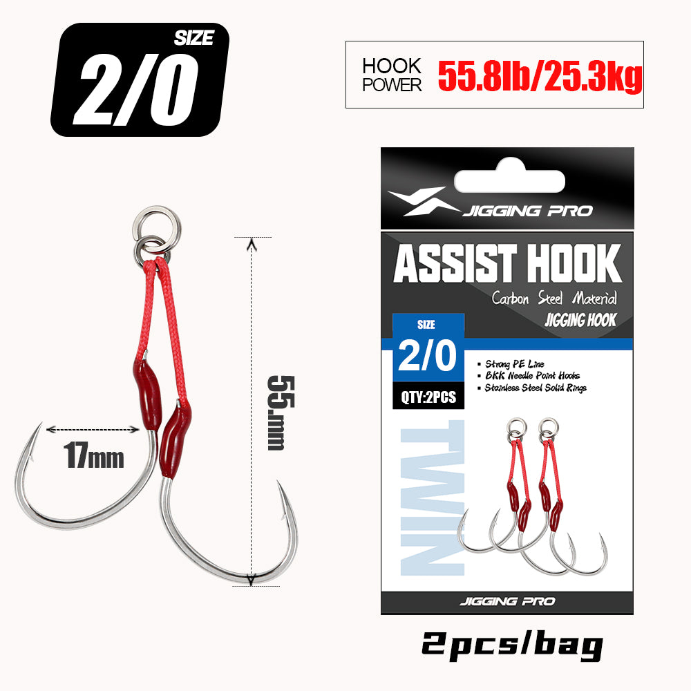 JIGGING PRO 1/0 2/0 3/0 4/0 Slow Jigging Twin Assist Hooks Saltwater Fishing Metal Jig Hook Fishing Accessories