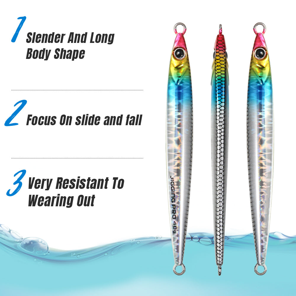 JIGGING PRO Metal Jig Shore Jigging Lure Saltwater Fishing Bait 40g 60g Slide Stick