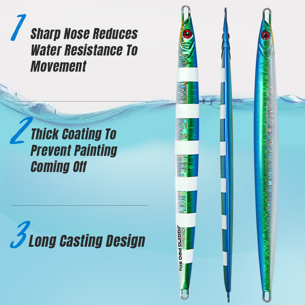 JIGGING PRO Long Cast Metal Jig 60g 80g Long Blade Seawater Fishing Bait