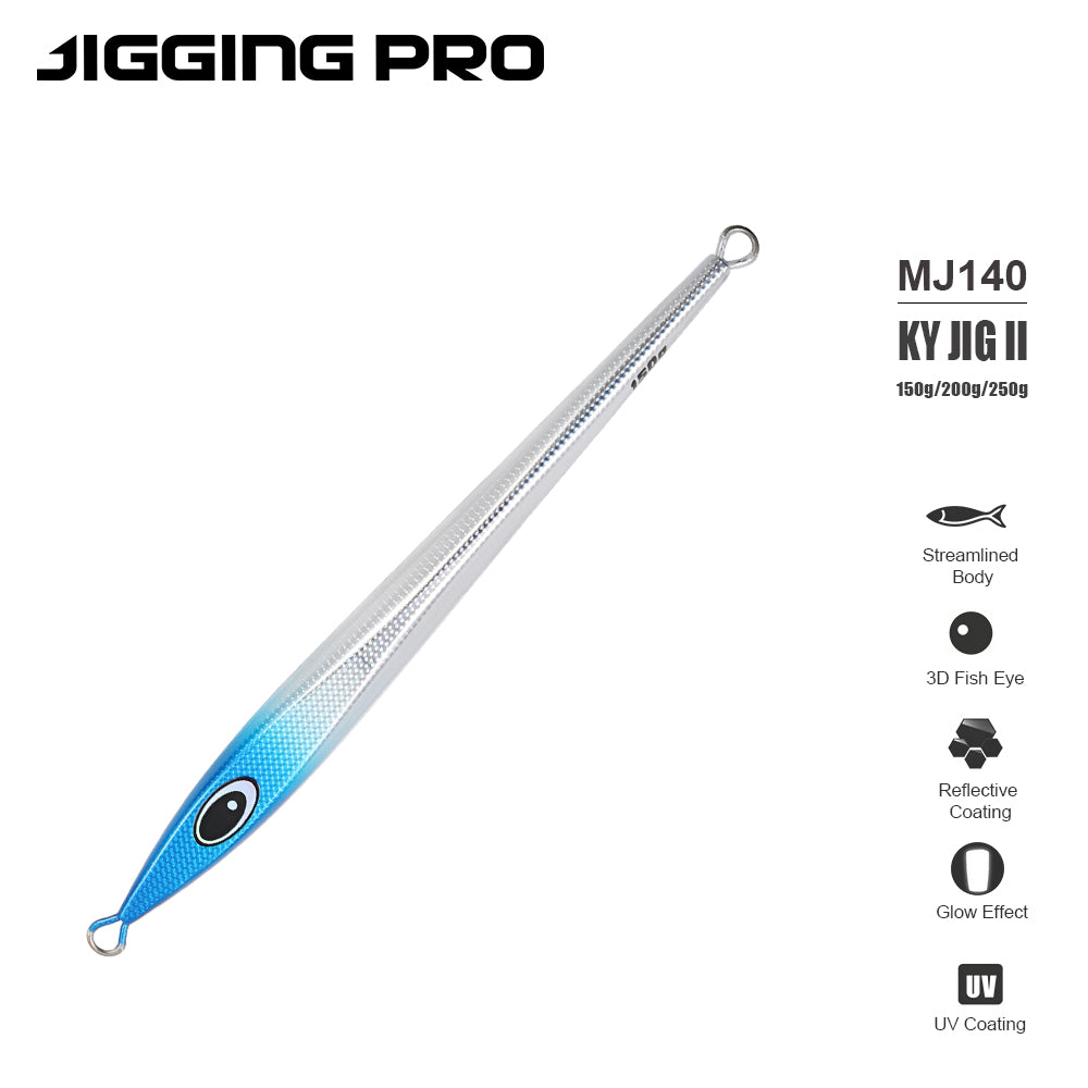 JIGGING PRO KY JIG II Long Slide Metal Jig - 150g/200g/250g Heavy Vertical Jigging Lure Saltwater