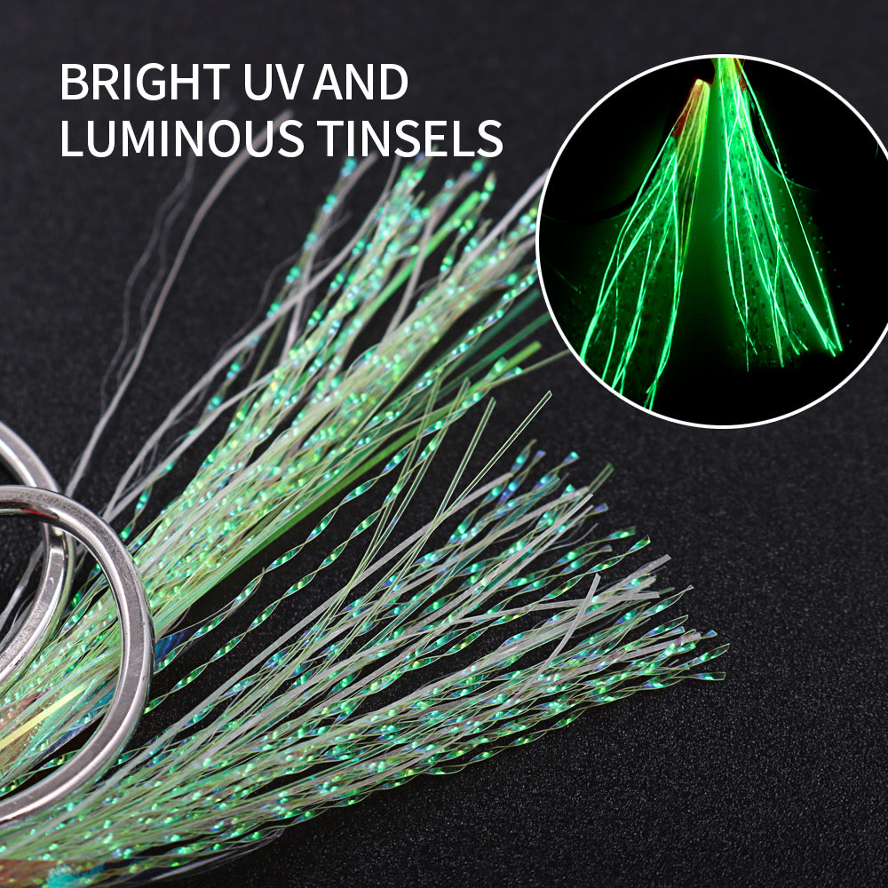JIGGING PRO Double Assist Hooks #1/0-4/0 - Wire Core PE Line & UV Luminous Flash for Toothy Game Fish