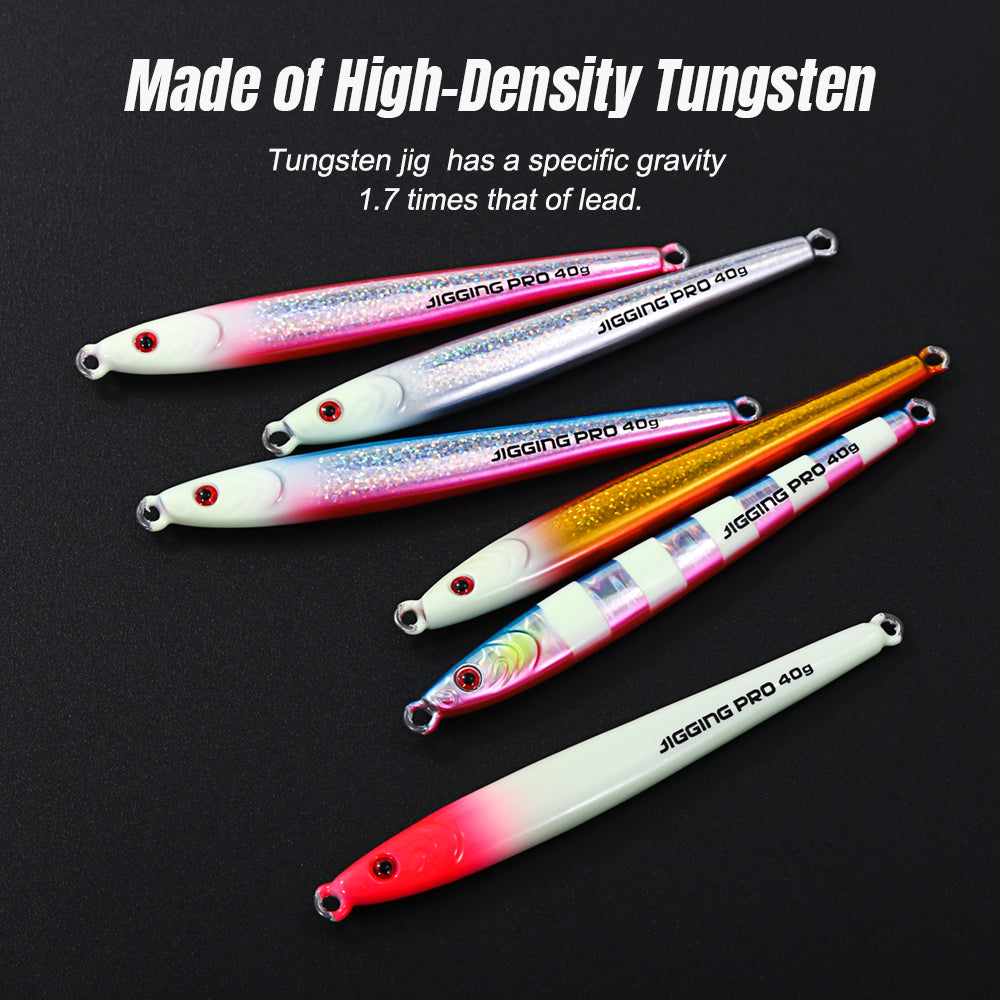 JIGGING PRO Tungsten Jig 40g 60g Fast Sinking Long Casting Metal Jig UV Luminous Saltwater Fishing Bait Artificial Jigging Lure