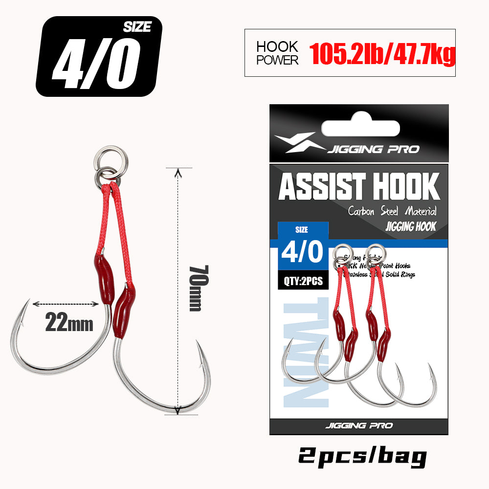 JIGGING PRO 1/0 2/0 3/0 4/0 Slow Jigging Twin Assist Hooks Saltwater Fishing Metal Jig Hook Fishing Accessories