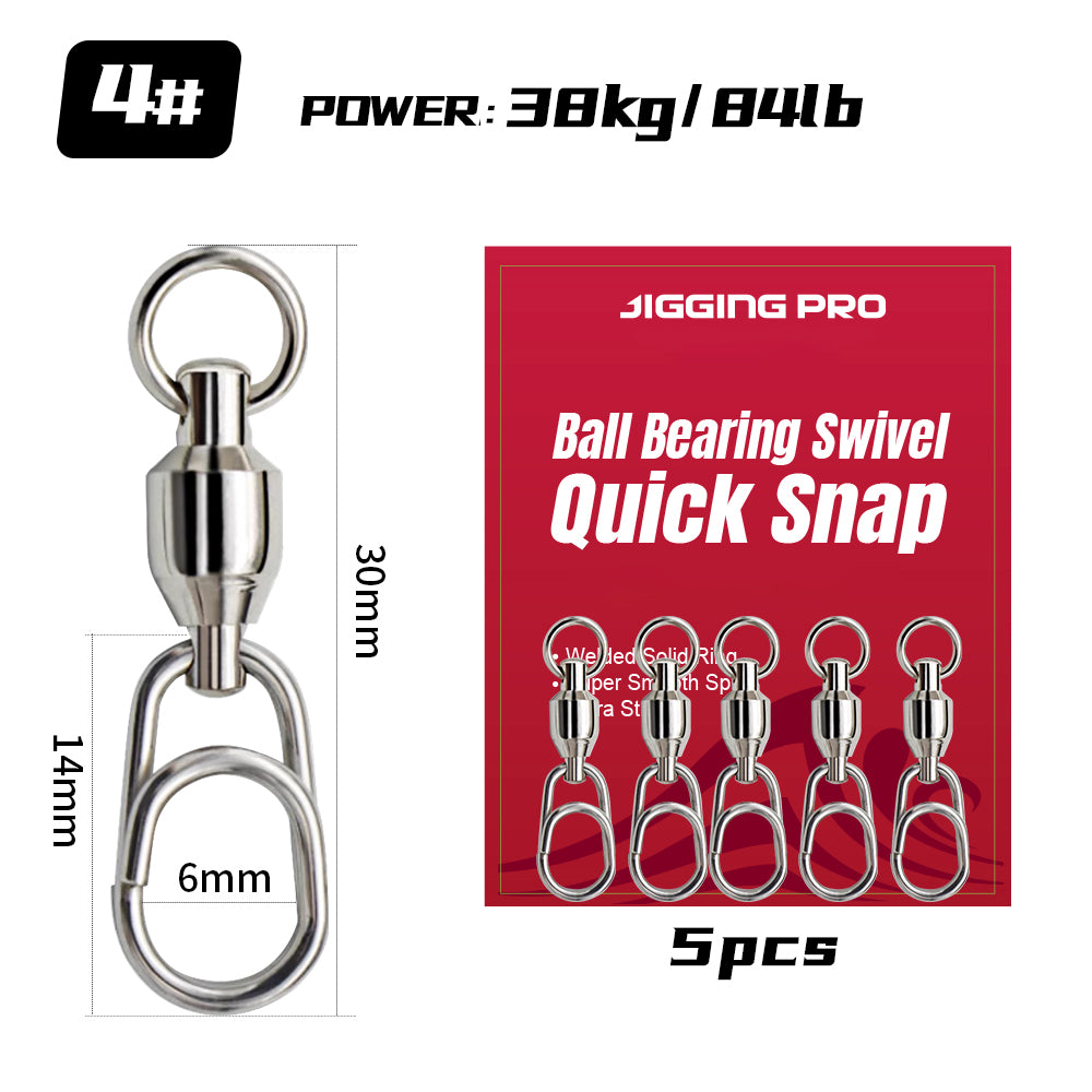 JIGGING PRO Stainless Steel Ball Bearing Swivel Quick Snap Fishing Accessories