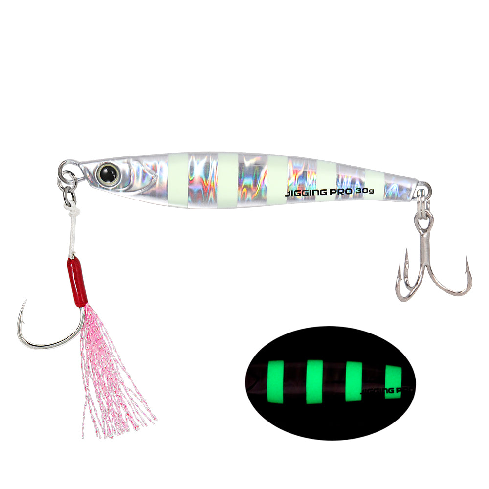 JIGGING PRO Jugulo Shore Metal Jig | Glow Zebra | 15g 20g 30g 40g 60g | Saltwater Casting Lure