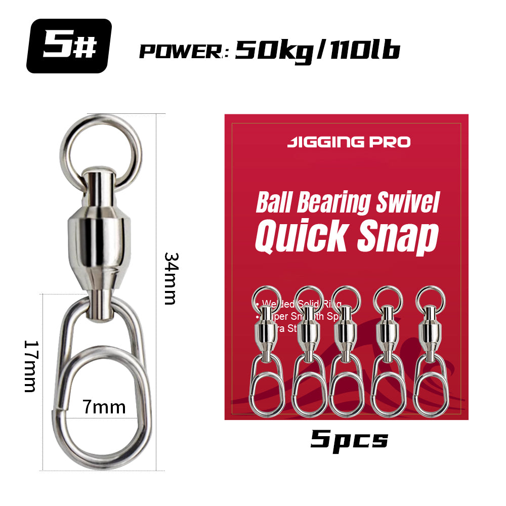 JIGGING PRO Stainless Steel Ball Bearing Swivel Quick Snap Fishing Accessories