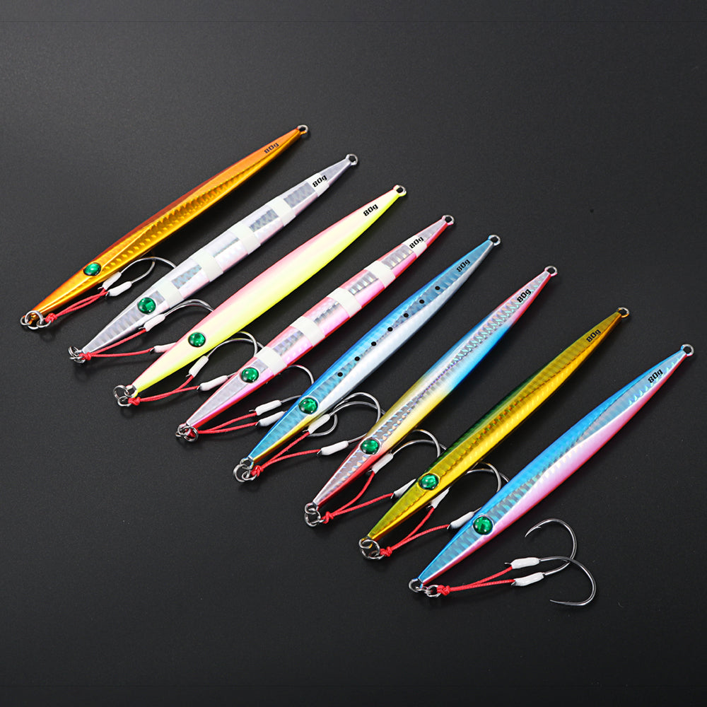 JIGGINGPRO Vertical Jigging Lure Dart and Drift Action Saltwater Metal Jig D-Slide Jack Eye 60g 80g 100g