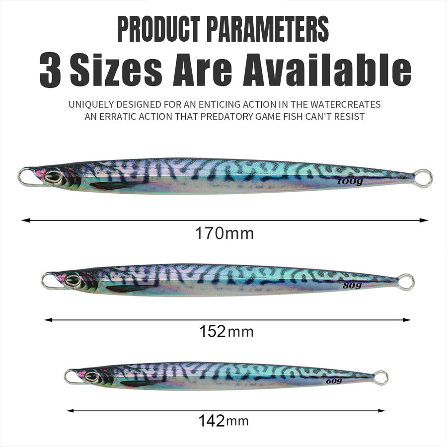 JIGGING PRO MJ050 Jigaro Long Metal Jig Lures, UV & Glow Vertical Jigging Baits, 60g 80g 100g Saltwater Sea Fishing Lead Fish