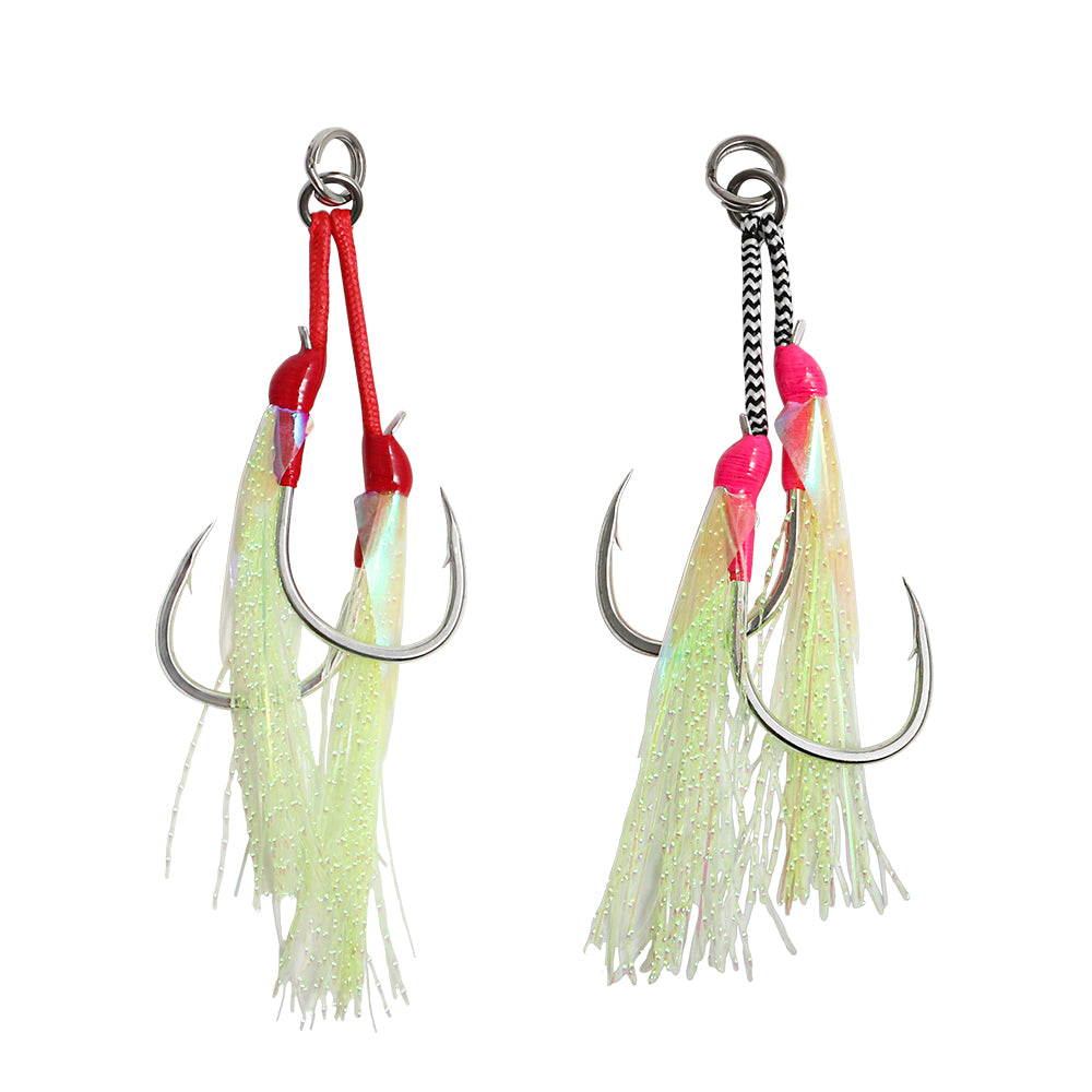 JIGGING PRO Double Assist Hooks #1/0-4/0 - Wire Core PE Line & UV Luminous Flash for Toothy Game Fish