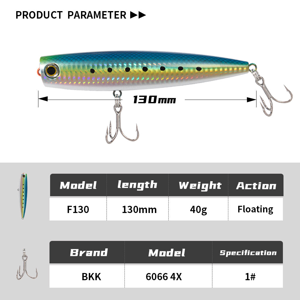 JIGGINGPRO 130mm 40g Popqueen Style Topwater Popper Saltwater Fishing Lure