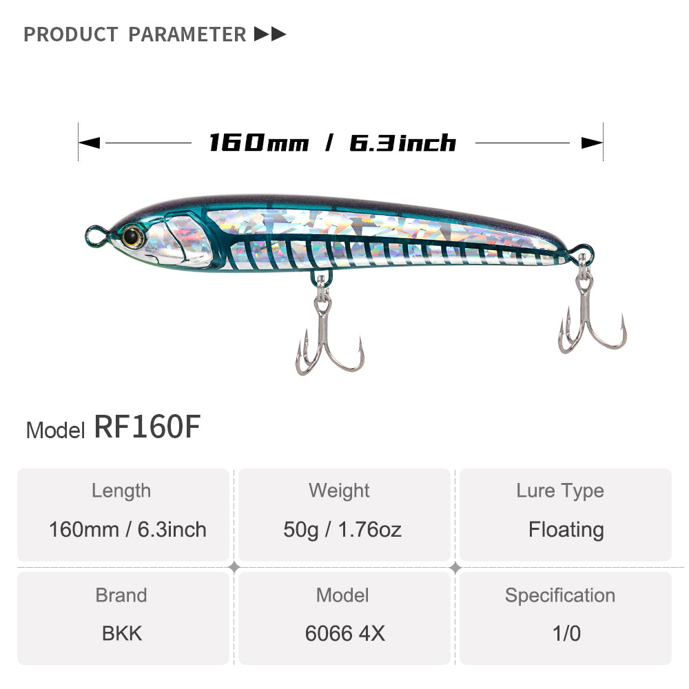JIGGIING PRO Rapido Floating Pencil Fishing Lure Topwater Walk The Dog Surface Bait 160mm 50g Wobbler Bass Artificial Hard Bait