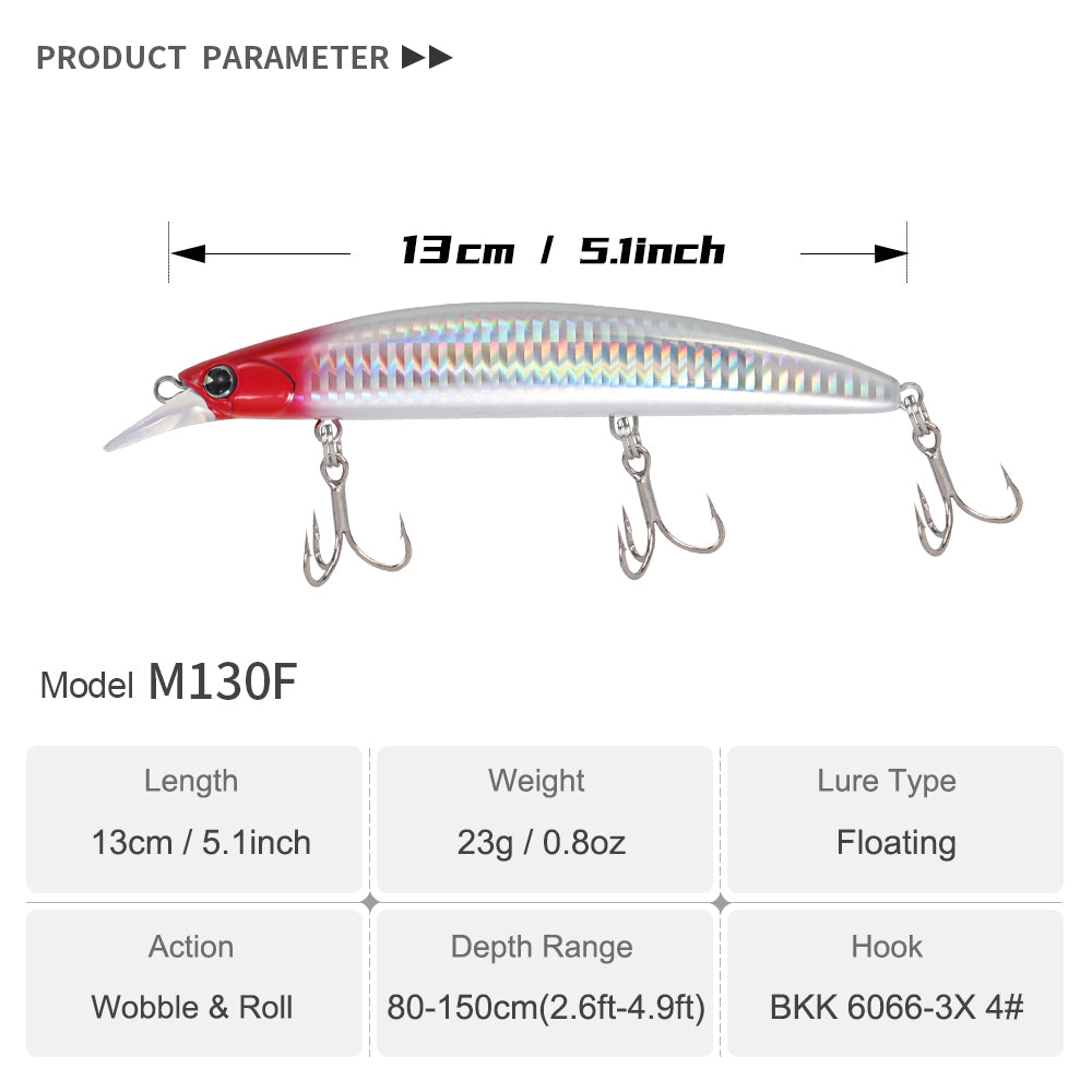 JIGGING PRO 130mm 23g Floating Minnow Lure | Long Casting Surf Fishing Bait for Flatfish & Seabass