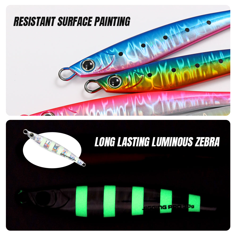 JIGGING PRO Jugulo Shore Metal Jig | Glow Zebra | 15g 20g 30g 40g 60g | Saltwater Casting Lure