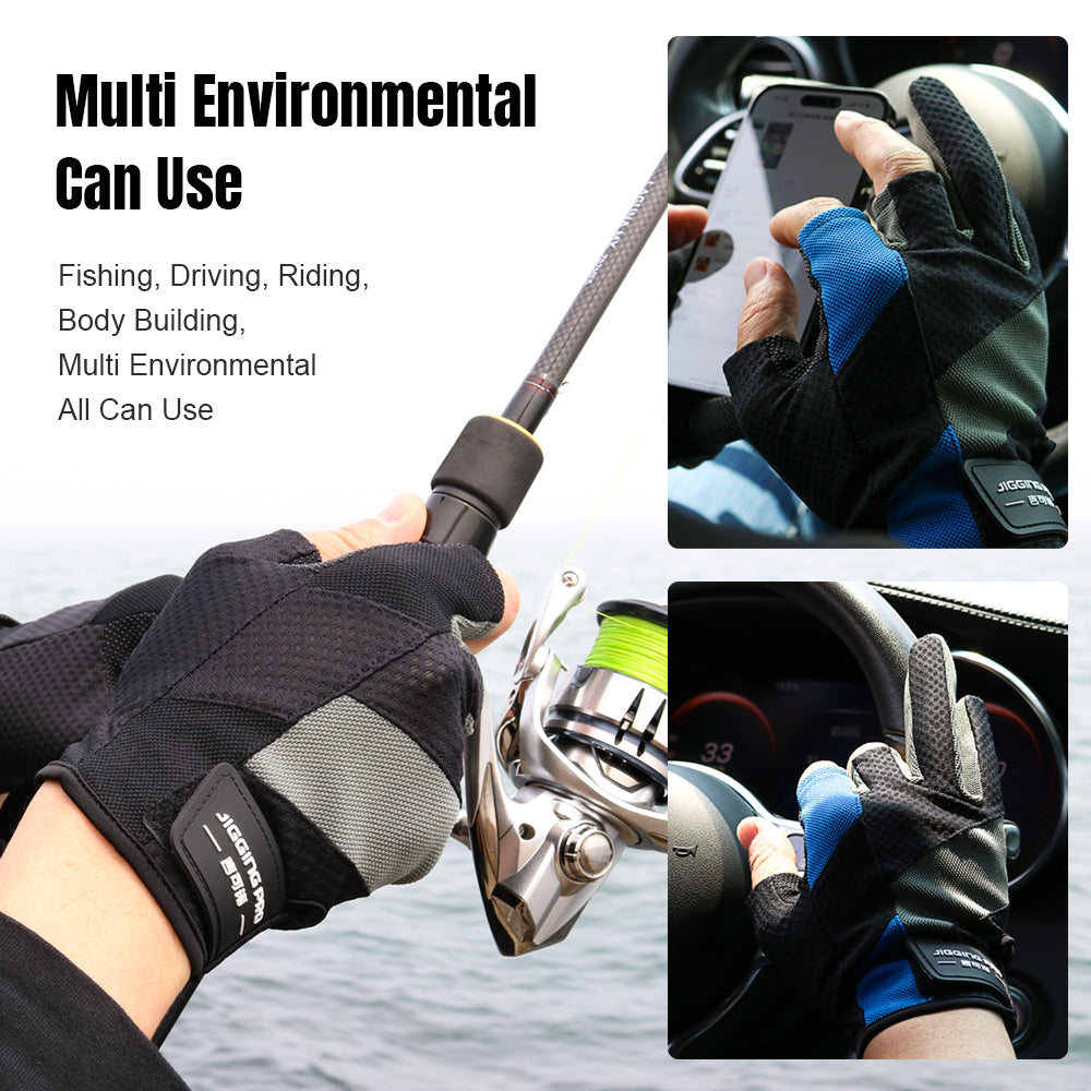 JIGGING PRO Men&Women Outdoor 3 Cut Fingers Fishing gloves Paddling, Sailing, Rowing and Hiking gloves Sport Tackle