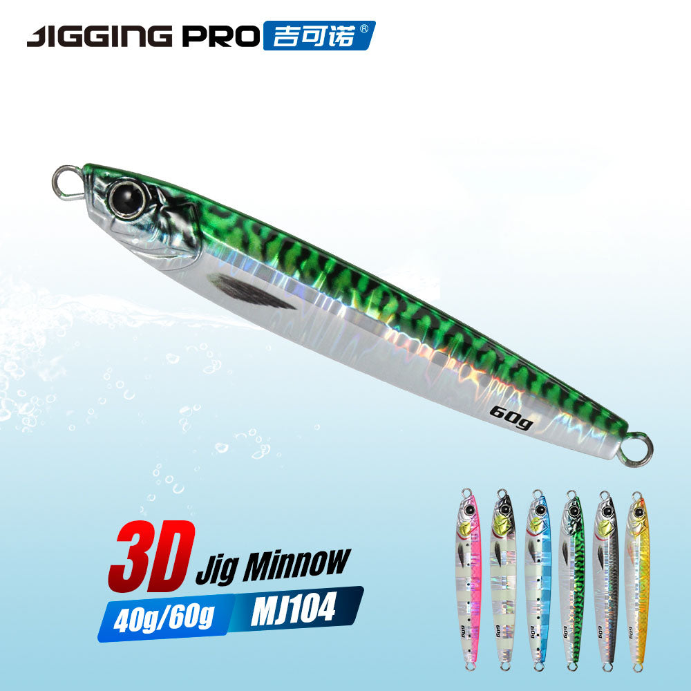 JIGGING PRO 40g/60g 3D Jig Minnow Long Casting Metal Jig For Sea Bass JIGGING PRO 40g/60g 3D Jig Minnow Long Casting Metal Jig For Sea Bass