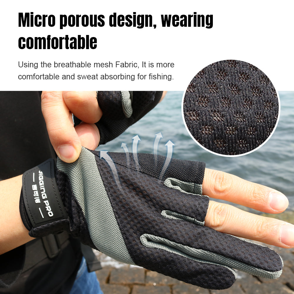 JIGGING PRO Men&Women Outdoor 3 Cut Fingers Fishing gloves Paddling, Sailing, Rowing and Hiking gloves Sport Tackle