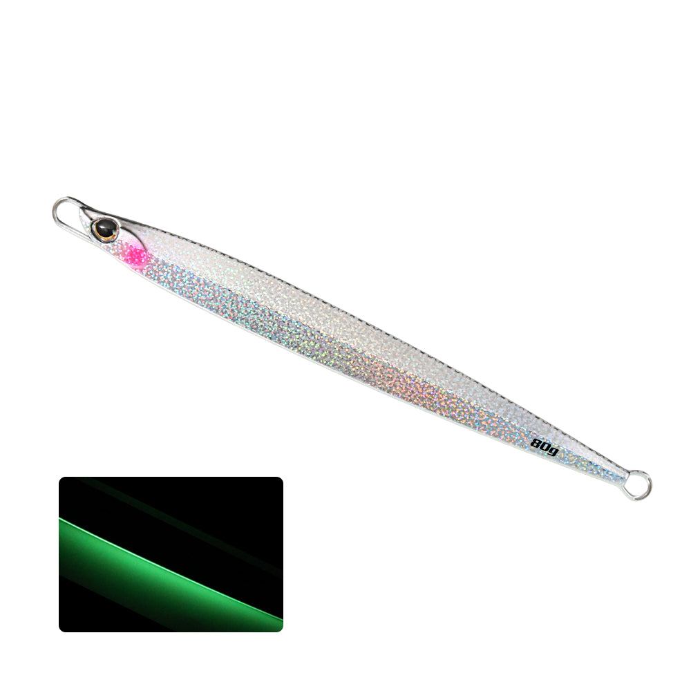 JIGGING PRO MJ050 Jigaro Long Metal Jig Lures, UV & Glow Vertical Jigging Baits, 60g 80g 100g Saltwater Sea Fishing Lead Fish