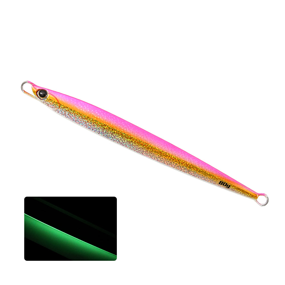 JIGGING PRO MJ050 Jigaro Long Metal Jig Lures, UV & Glow Vertical Jigging Baits, 60g 80g 100g Saltwater Sea Fishing Lead Fish