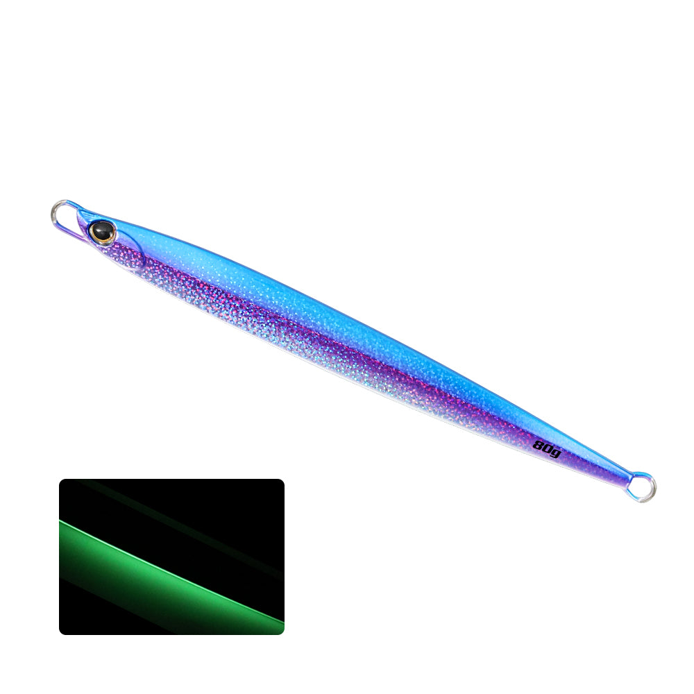 JIGGING PRO MJ050 Jigaro Long Metal Jig Lures, UV & Glow Vertical Jigging Baits, 60g 80g 100g Saltwater Sea Fishing Lead Fish