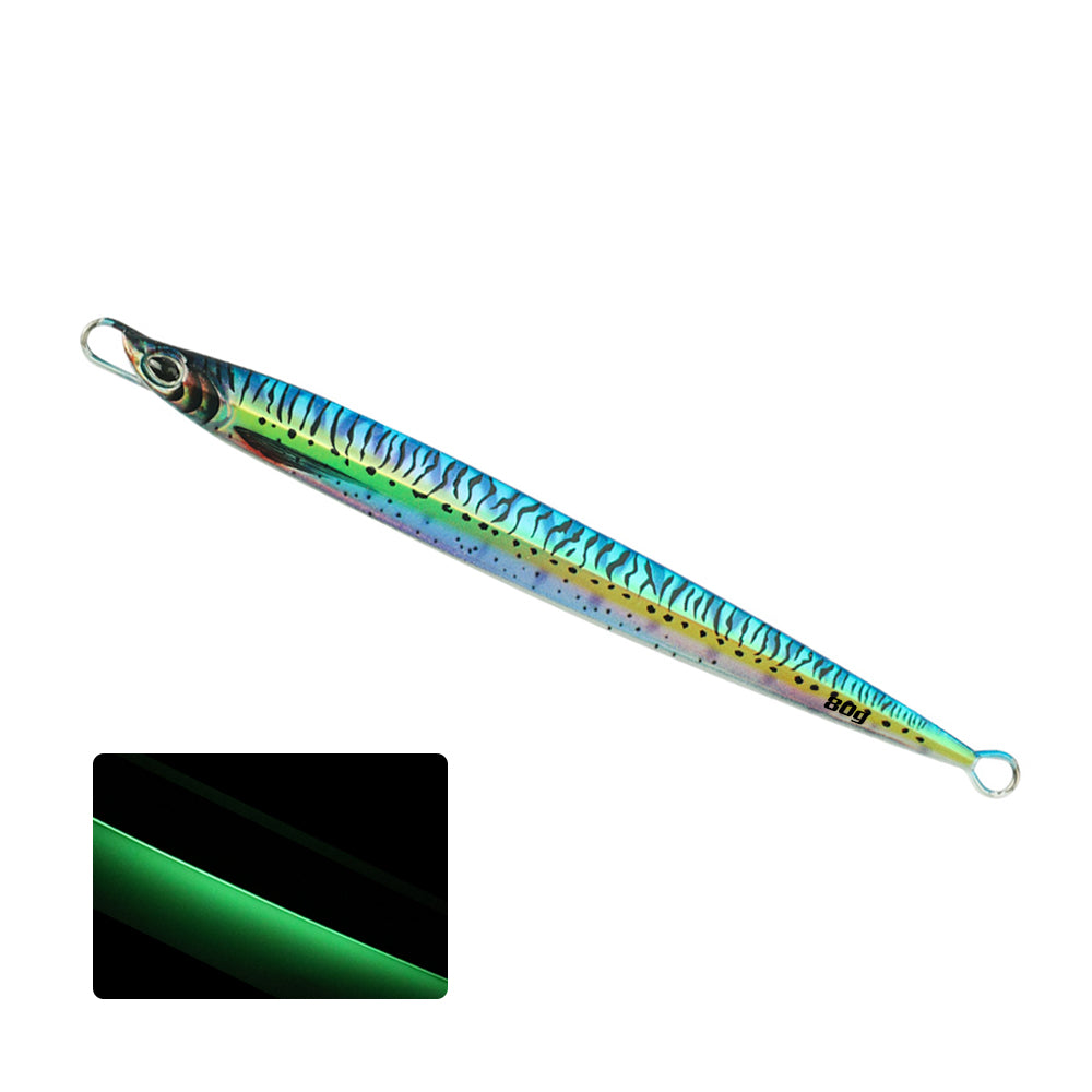 JIGGING PRO MJ050 Jigaro Long Metal Jig Lures, UV & Glow Vertical Jigging Baits, 60g 80g 100g Saltwater Sea Fishing Lead Fish