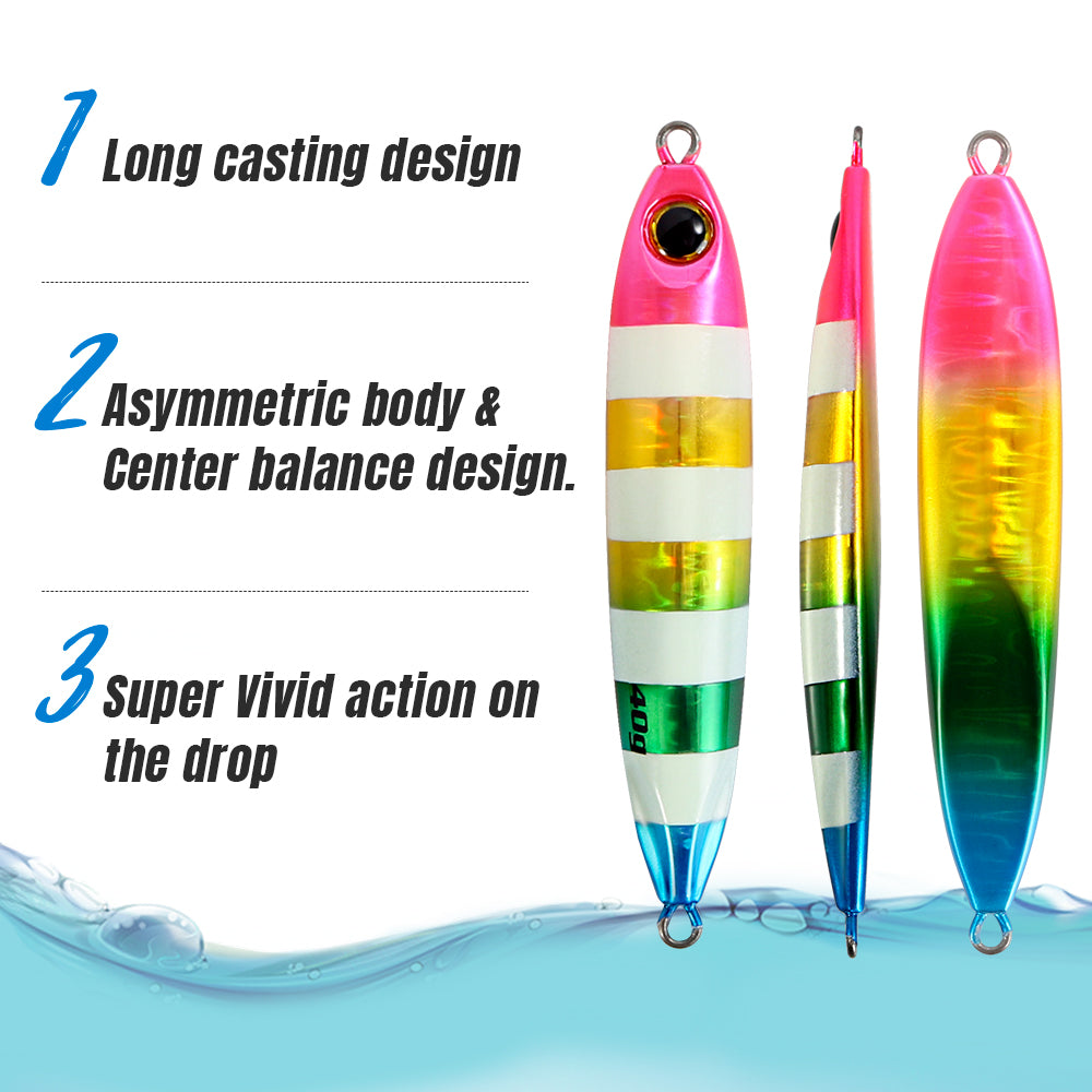 JIGGING PRO Long Cast Metal Jig Fishing Bait 40g 60g Slow Blatt Cast Slim