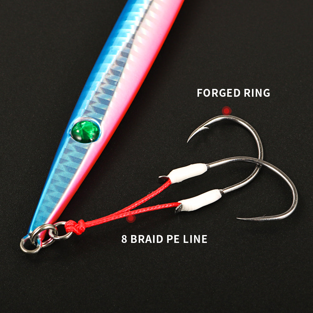 JIGGINGPRO Vertical Jigging Lure Dart and Drift Action Saltwater Metal Jig D-Slide Jack Eye 60g 80g 100g