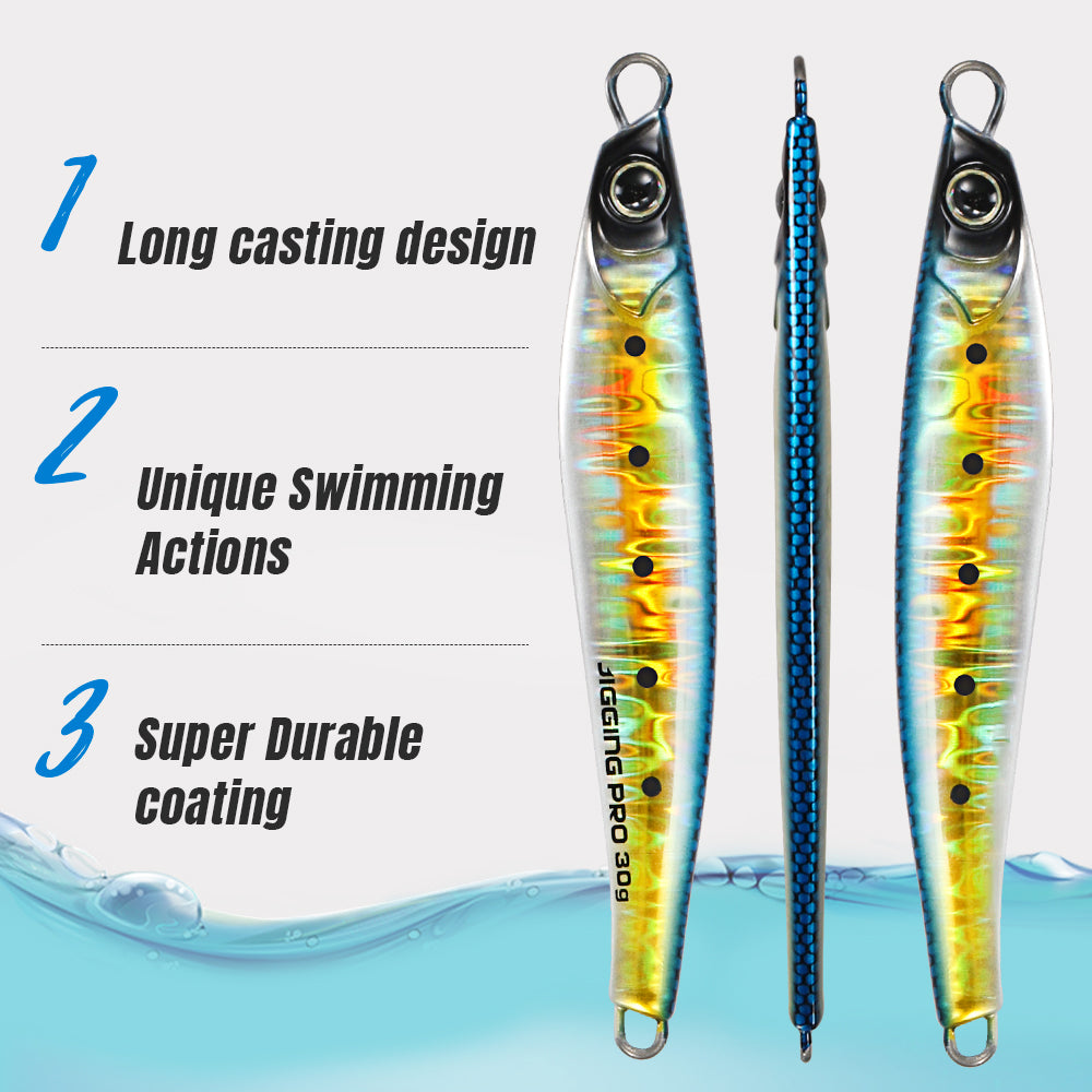 JIGGING PRO Jugulo Shore Metal Jig | Glow Zebra | 15g 20g 30g 40g 60g | Saltwater Casting Lure
