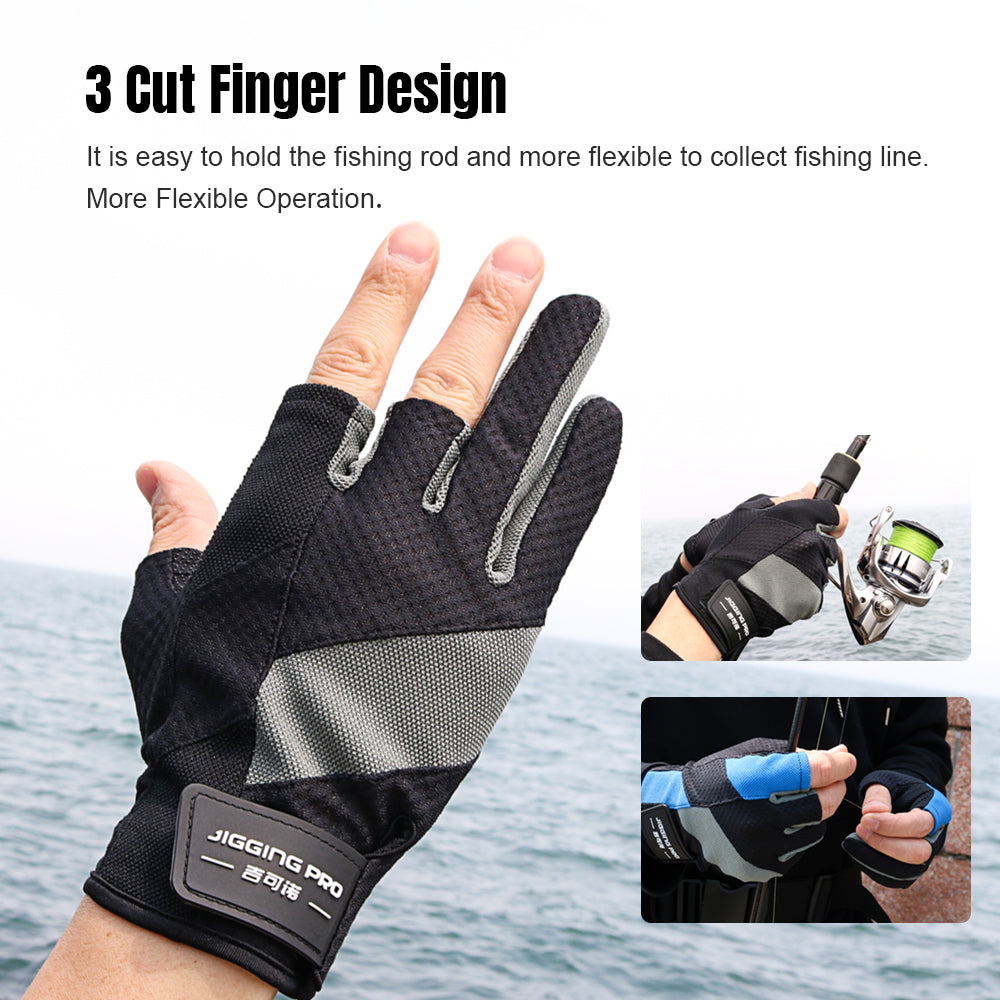 JIGGING PRO Men&Women Outdoor 3 Cut Fingers Fishing gloves Paddling, Sailing, Rowing and Hiking gloves Sport Tackle