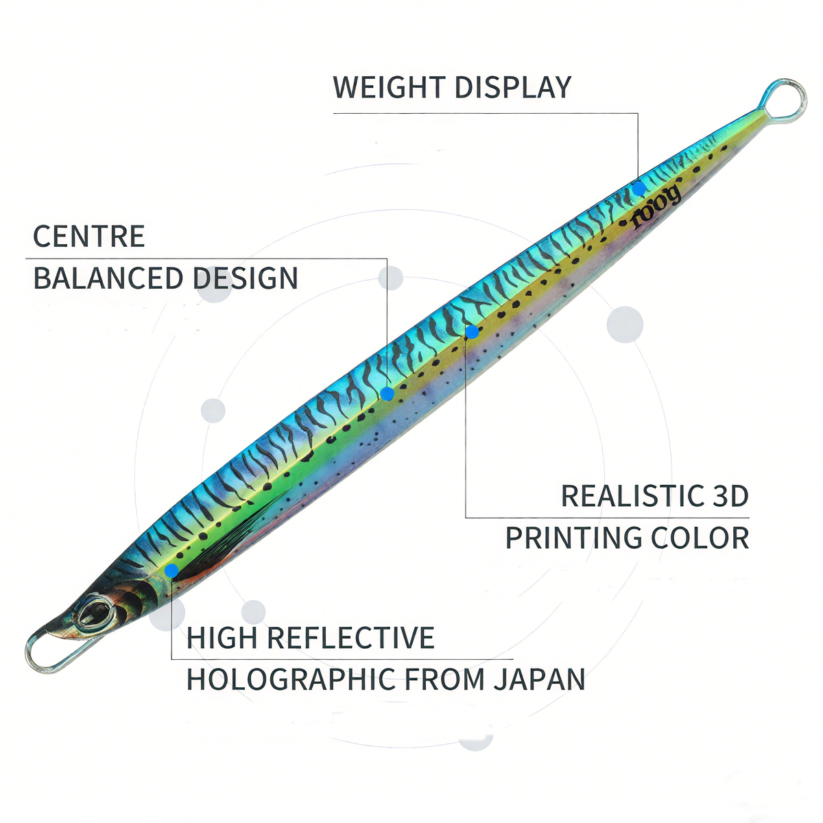 JIGGING PRO MJ050 Jigaro Long Metal Jig Lures, UV & Glow Vertical Jigging Baits, 60g 80g 100g Saltwater Sea Fishing Lead Fish