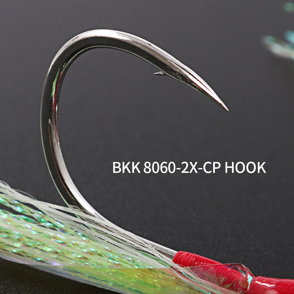 JIGGING PRO Double Assist Hooks #1/0-4/0 - Wire Core PE Line & UV Luminous Flash for Toothy Game Fish