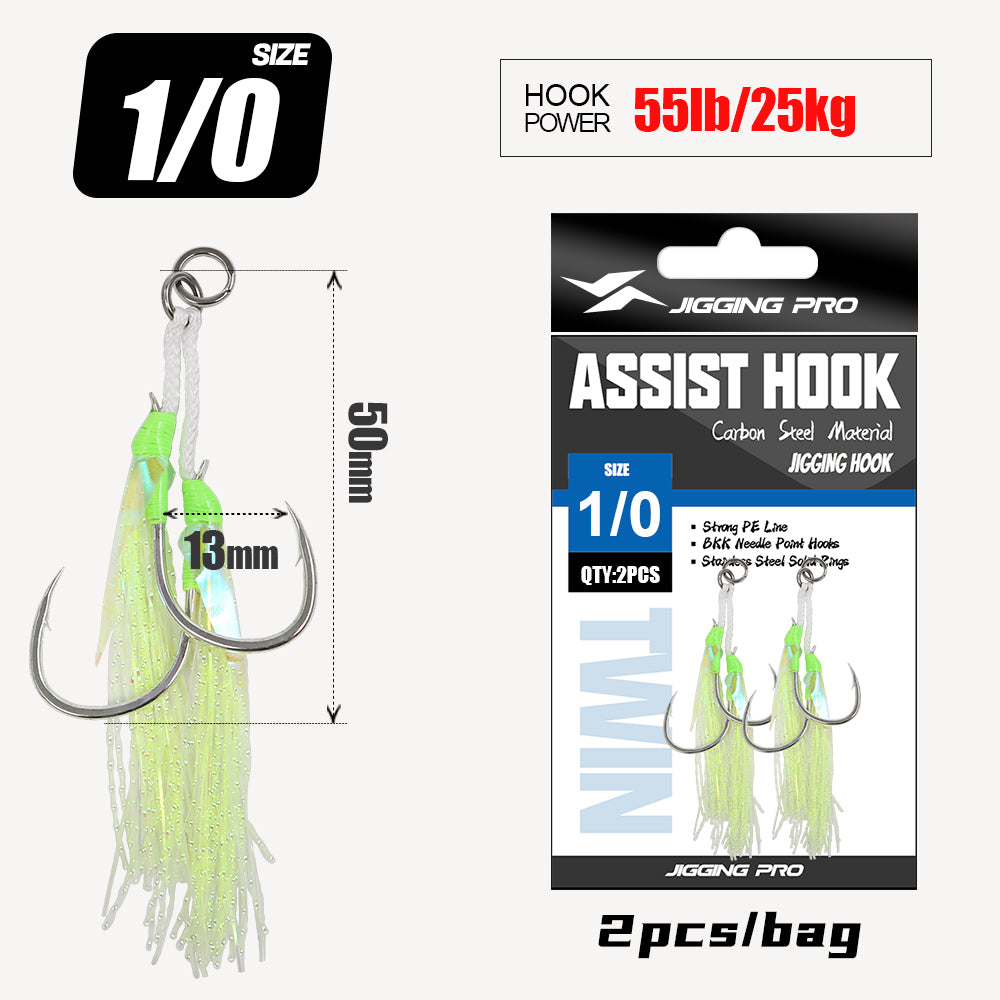 JIGGING PRO Twin Assist Hooks For Jigging Lure Double Hooks 1/0 2/0 3/0 4/0