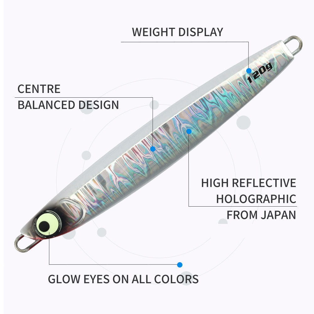 JIGGING PRO Salterwater Metal Jig Slow Fall Luminous Fishing Bait 60g 80g 100g 120g 160g