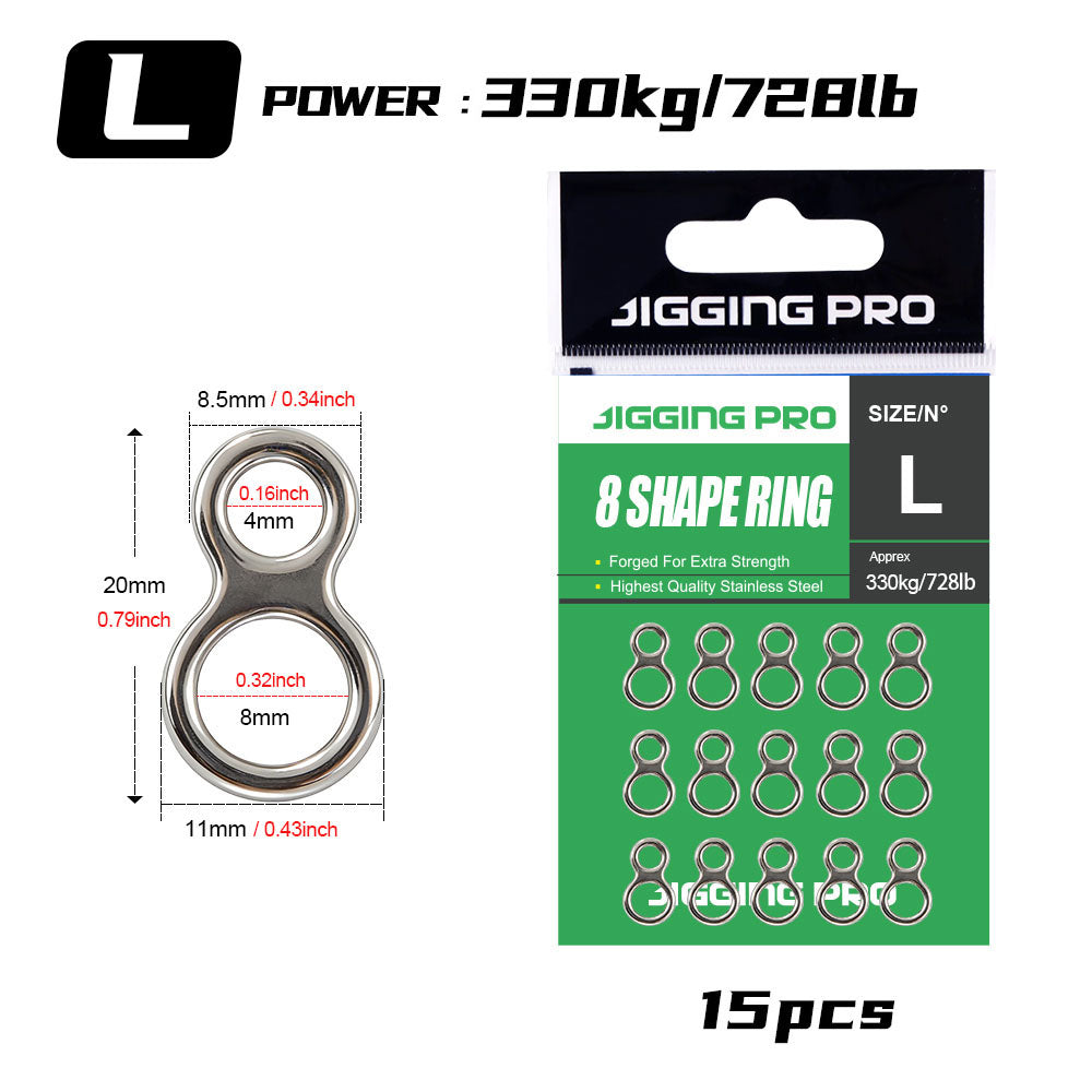 Jigging Pro 8 Shape Ring Seamless Stainless Steel Solid Rings, Heavy Duty Figure-Eight Auxiliary Rings for Saltwater Jigging