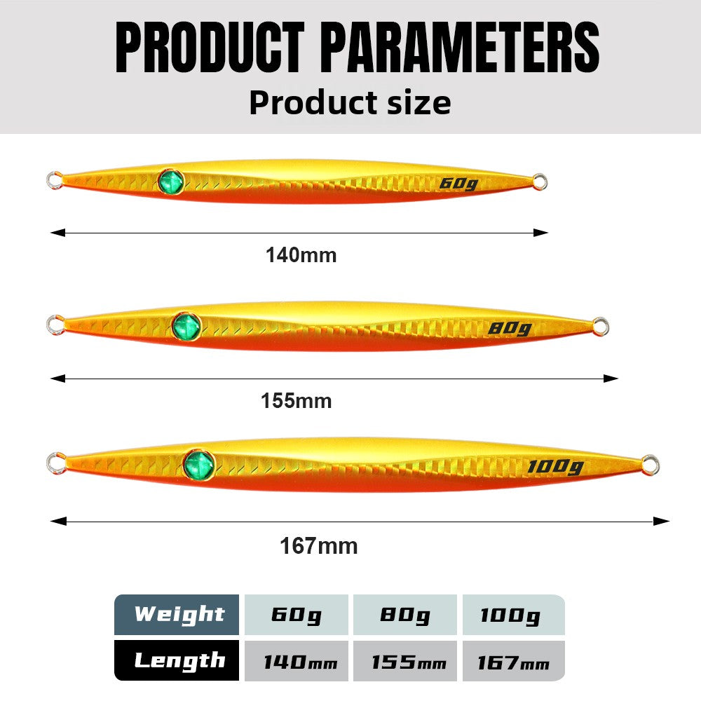 JIGGINGPRO Vertical Jigging Lure Dart and Drift Action Saltwater Metal Jig D-Slide Jack Eye 60g 80g 100g