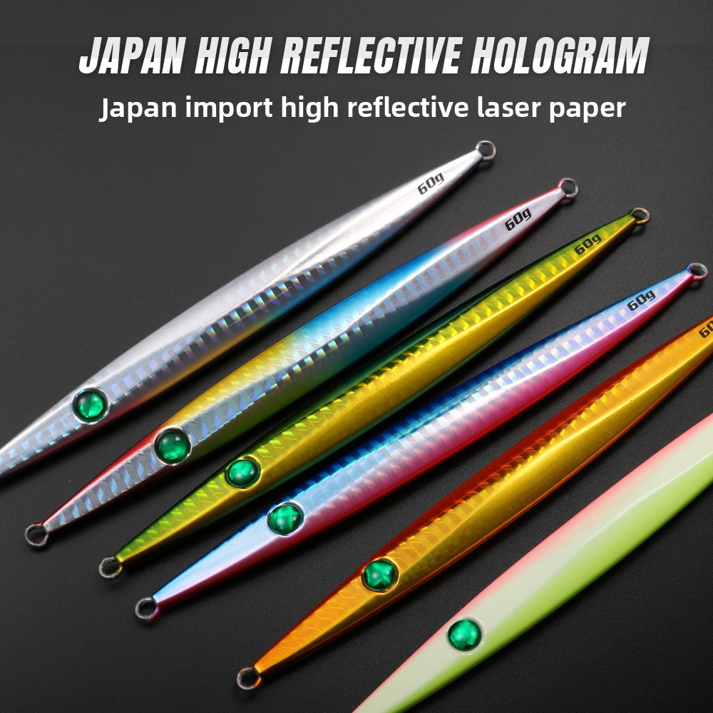 JIGGINGPRO Vertical Jigging Lure Dart and Drift Action Saltwater Metal Jig D-Slide Jack Eye 60g 80g 100g