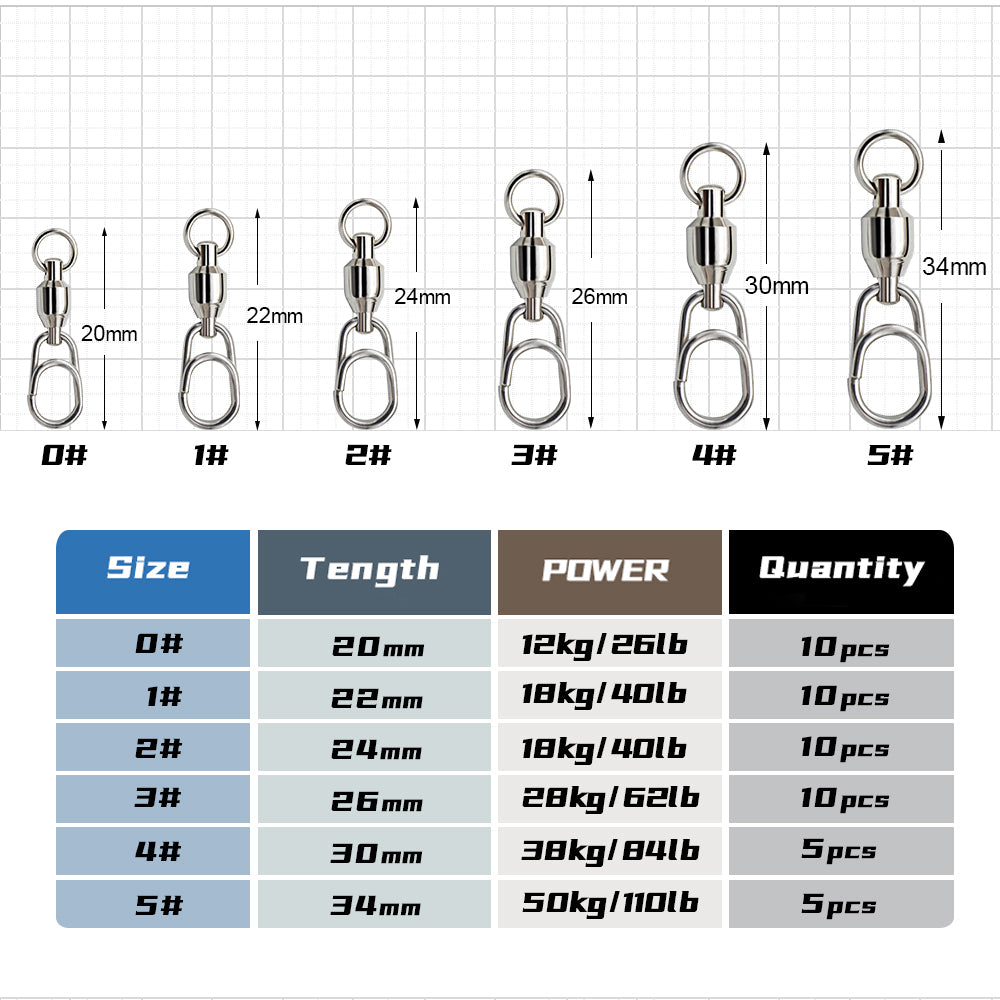 JIGGING PRO Stainless Steel Ball Bearing Swivel Quick Snap Fishing Accessories