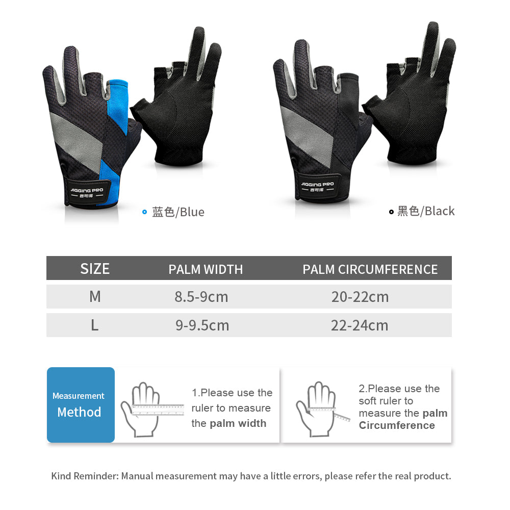 JIGGING PRO Men&Women Outdoor 3 Cut Fingers Fishing gloves Paddling, Sailing, Rowing and Hiking gloves Sport Tackle