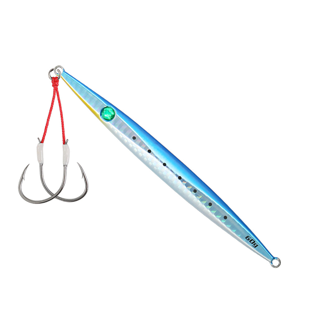 JIGGINGPRO Vertical Jigging Lure Dart and Drift Action Saltwater Metal Jig D-Slide Jack Eye 60g 80g 100g