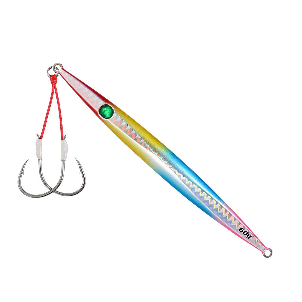 JIGGINGPRO Vertical Jigging Lure Dart and Drift Action Saltwater Metal Jig D-Slide Jack Eye 60g 80g 100g
