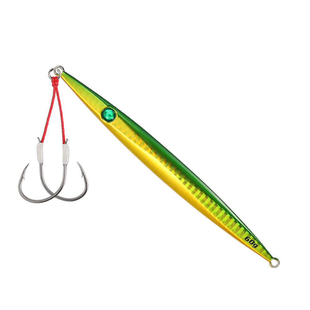 JIGGINGPRO Vertical Jigging Lure Dart and Drift Action Saltwater Metal Jig D-Slide Jack Eye 60g 80g 100g