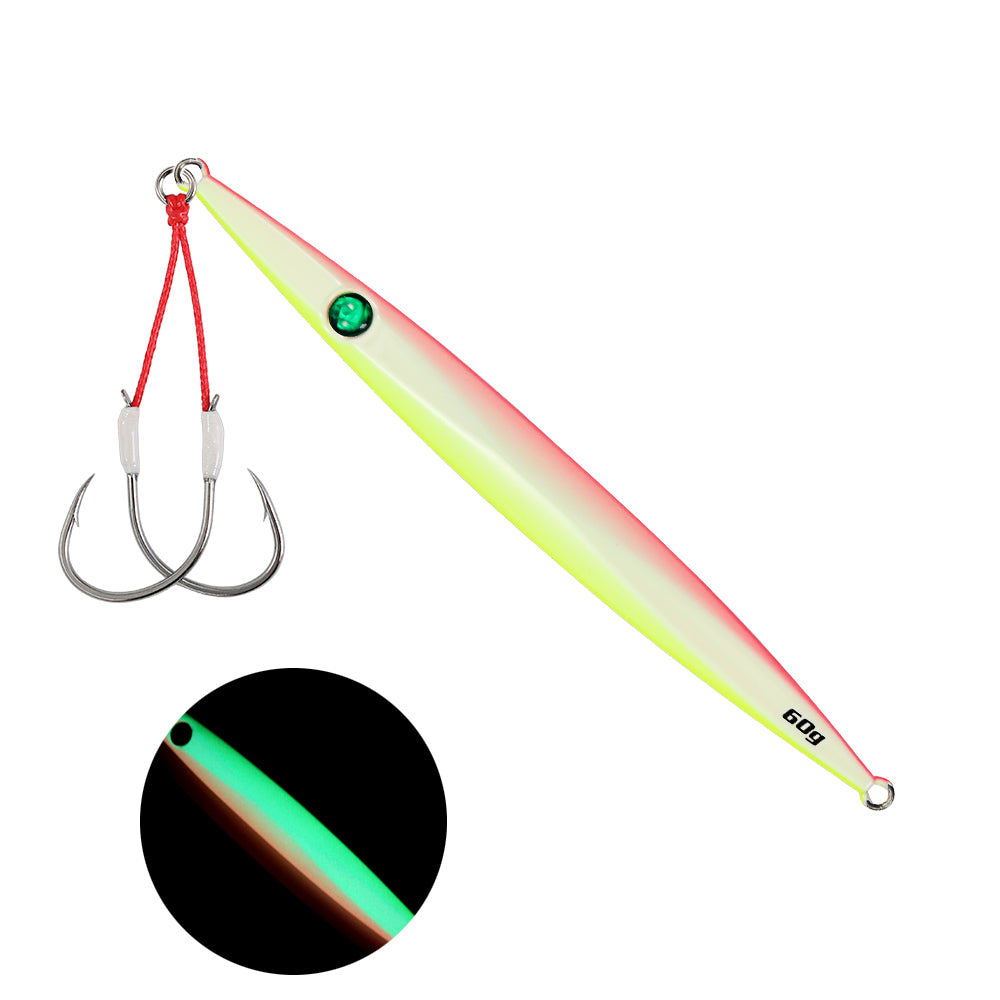 JIGGINGPRO Vertical Jigging Lure Dart and Drift Action Saltwater Metal Jig D-Slide Jack Eye 60g 80g 100g