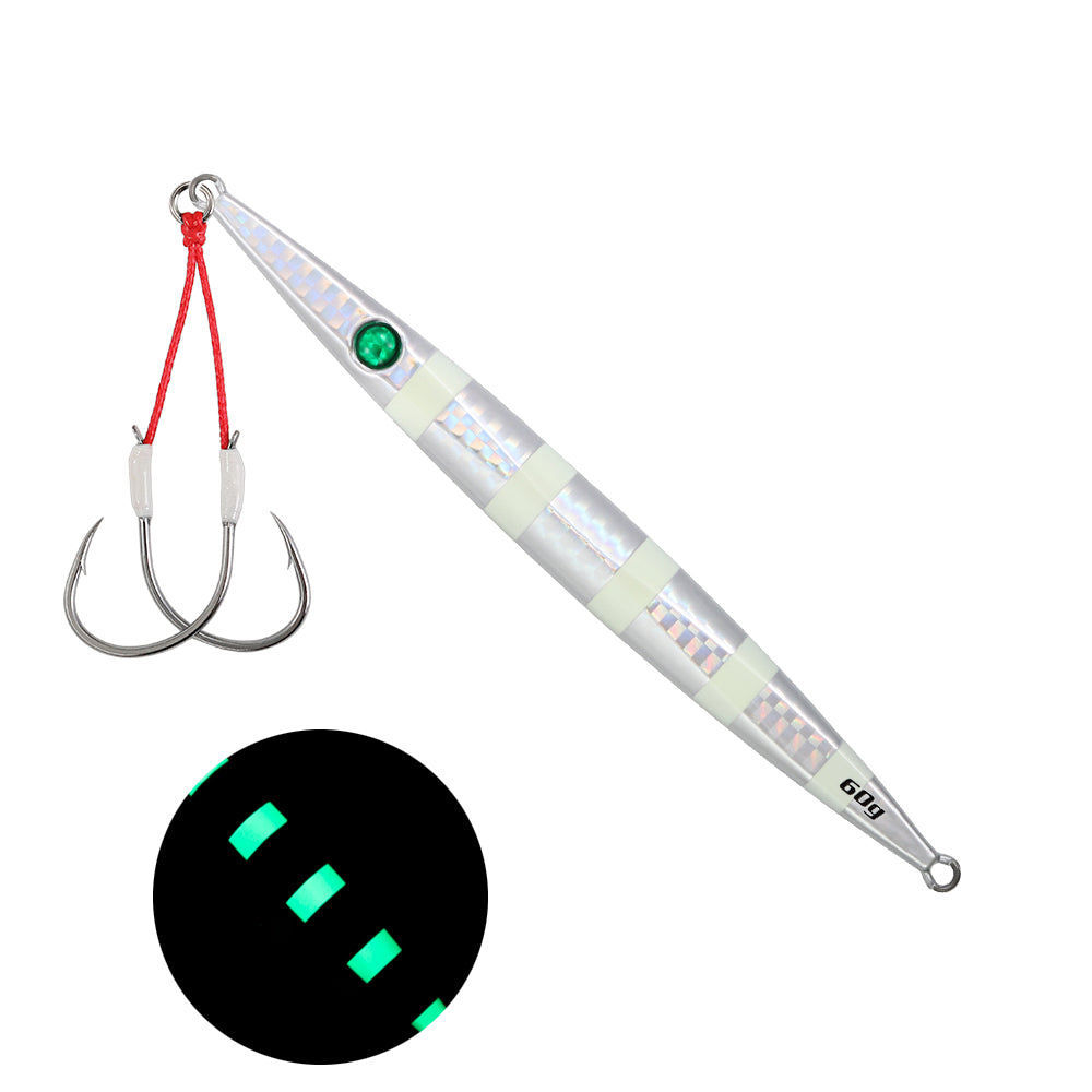 JIGGINGPRO Vertical Jigging Lure Dart and Drift Action Saltwater Metal Jig D-Slide Jack Eye 60g 80g 100g