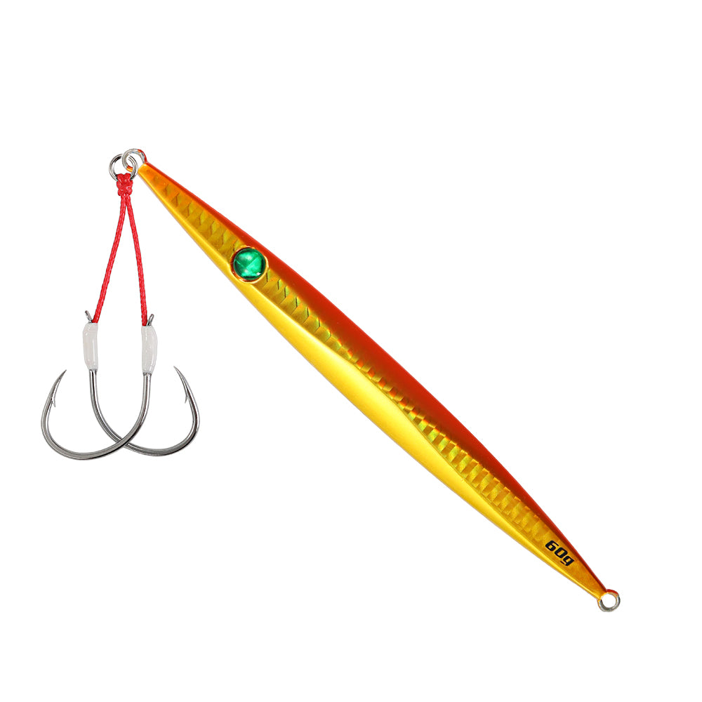 JIGGINGPRO Vertical Jigging Lure Dart and Drift Action Saltwater Metal Jig D-Slide Jack Eye 60g 80g 100g