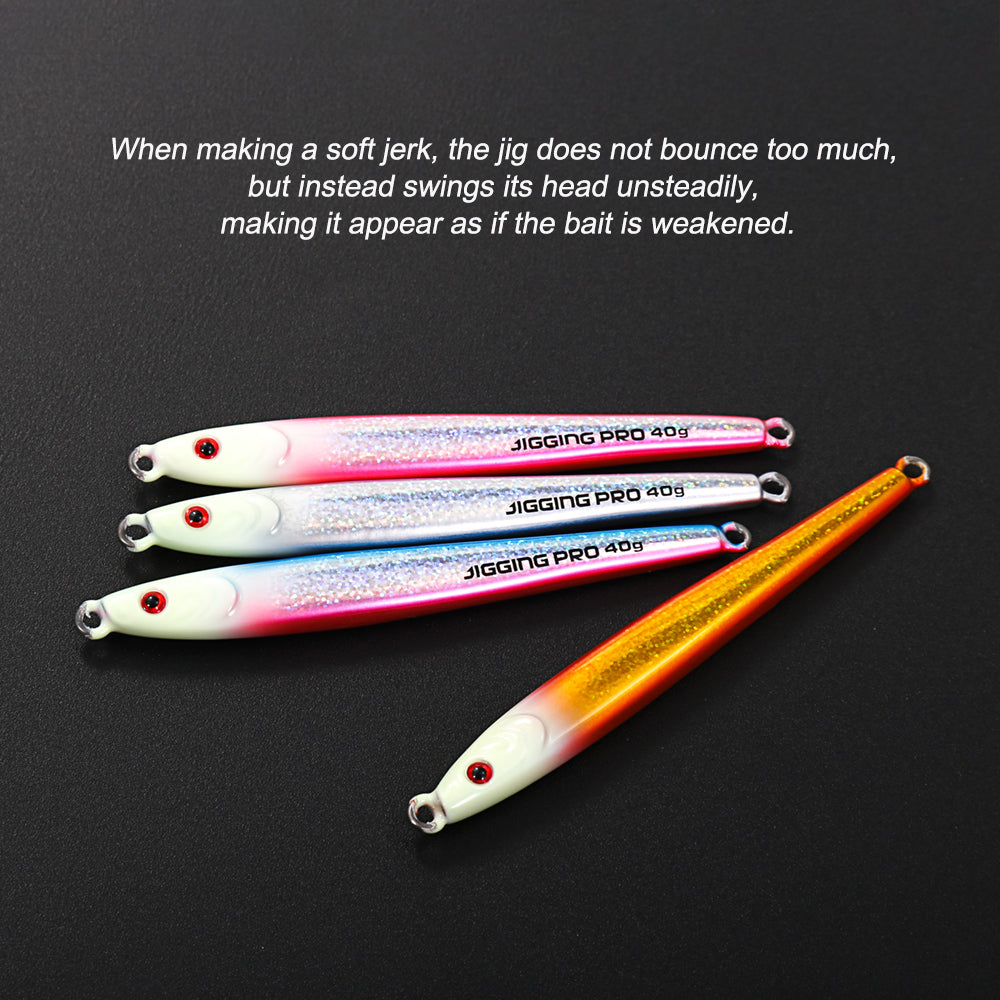 JIGGING PRO Tungsten Jig 40g 60g Fast Sinking Long Casting Metal Jig UV Luminous Saltwater Fishing Bait Artificial Jigging Lure