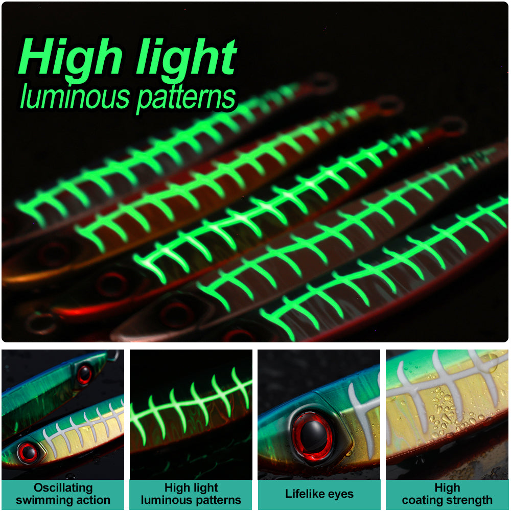 JIGGING PRO Glow Fishbone Metal Jig 40g 60g 80g 100g Long-Cast Fishing Lure Saltwater
