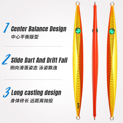 JIGGINGPRO Vertical Jigging Lure Dart and Drift Action Saltwater Metal Jig D-Slide Jack Eye 60g 80g 100g